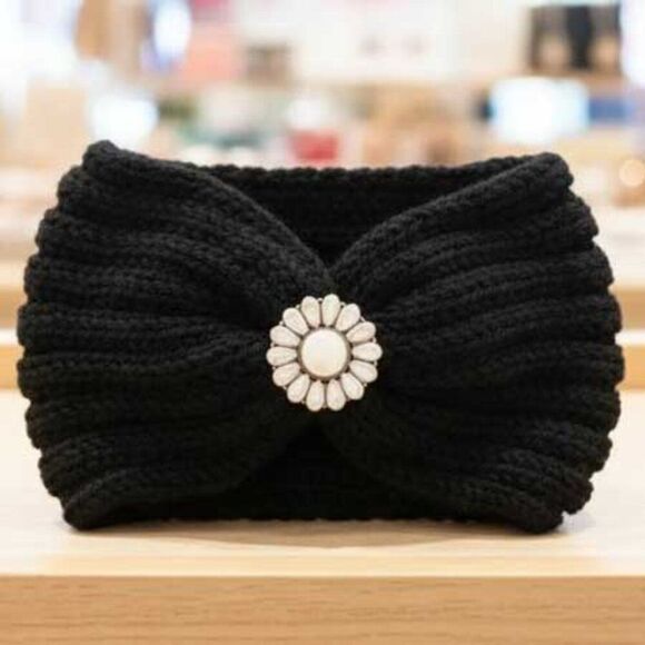 2/$21 Ladies Black Beaded Knitted Winter Headband - Picture 4 of 6